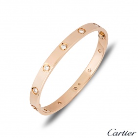 Cartier Rose Gold Full Diamond Love Bracelet Size 18 B6040618